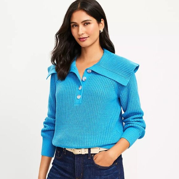 NWT LOFT Sweater Pullover Vibrant Blue Knit OVERSIZED XS - Picture 1 of 9